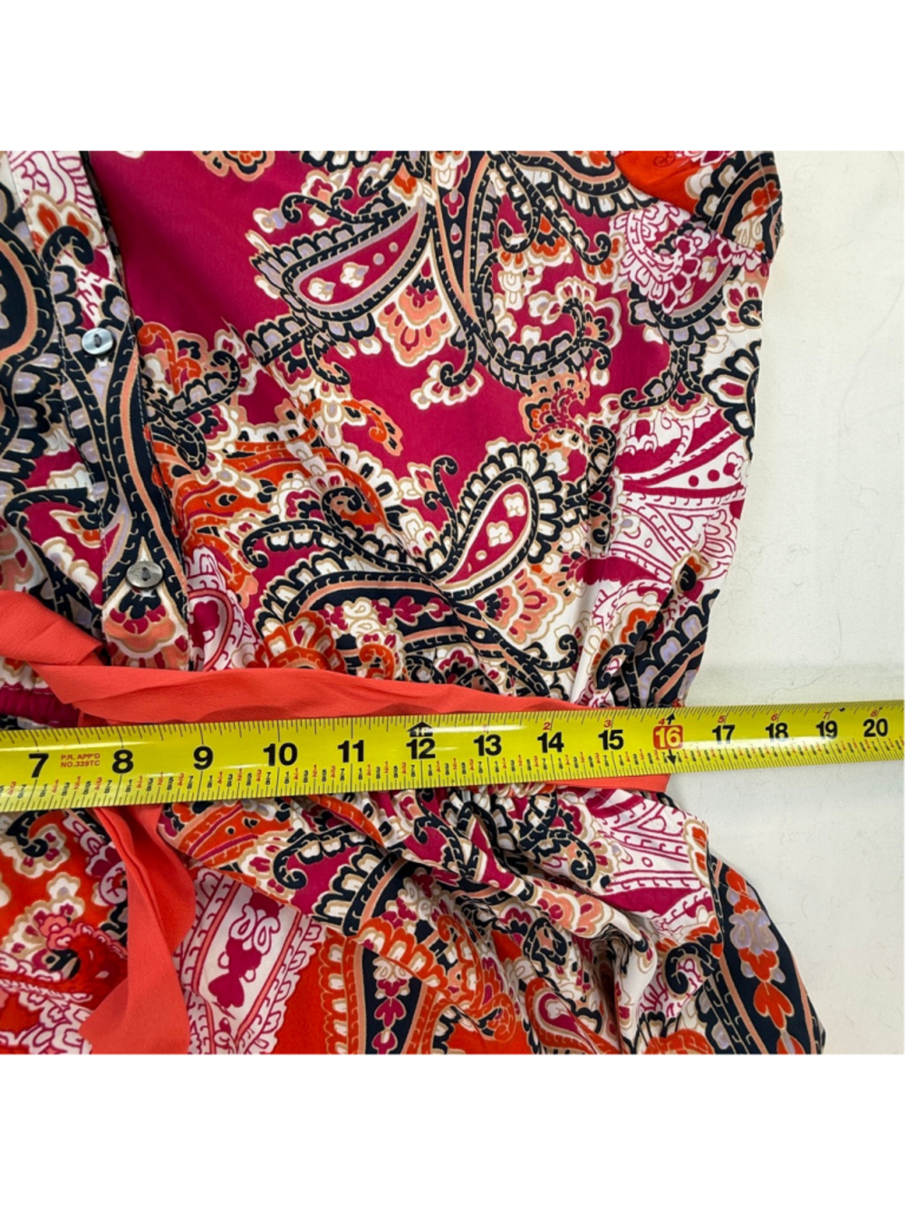 Tommy Hilfiger Paisley Print Tie Waist Dress XL Pink Orange Short Sleeve - Picture 5 of 8